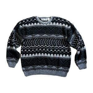 Vintage Michael Gerald Sweater Adult XL Black Geometric Knit Acrylic Retro